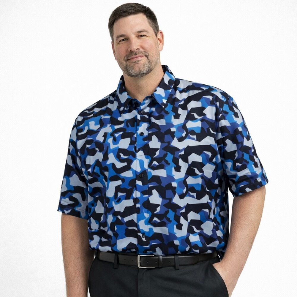 Maelreg Men's Blue Black Abstract Performance Polo Shirt - Size 3XL - NWT